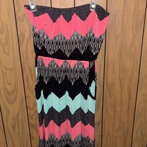 Vibrant Strapless Chevron Dress - Pink, Black, Mint